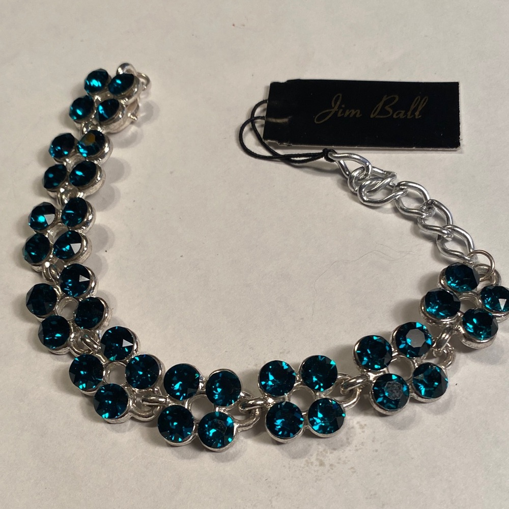 Jim Ball Teal Crystal Necklace in Silver Tone